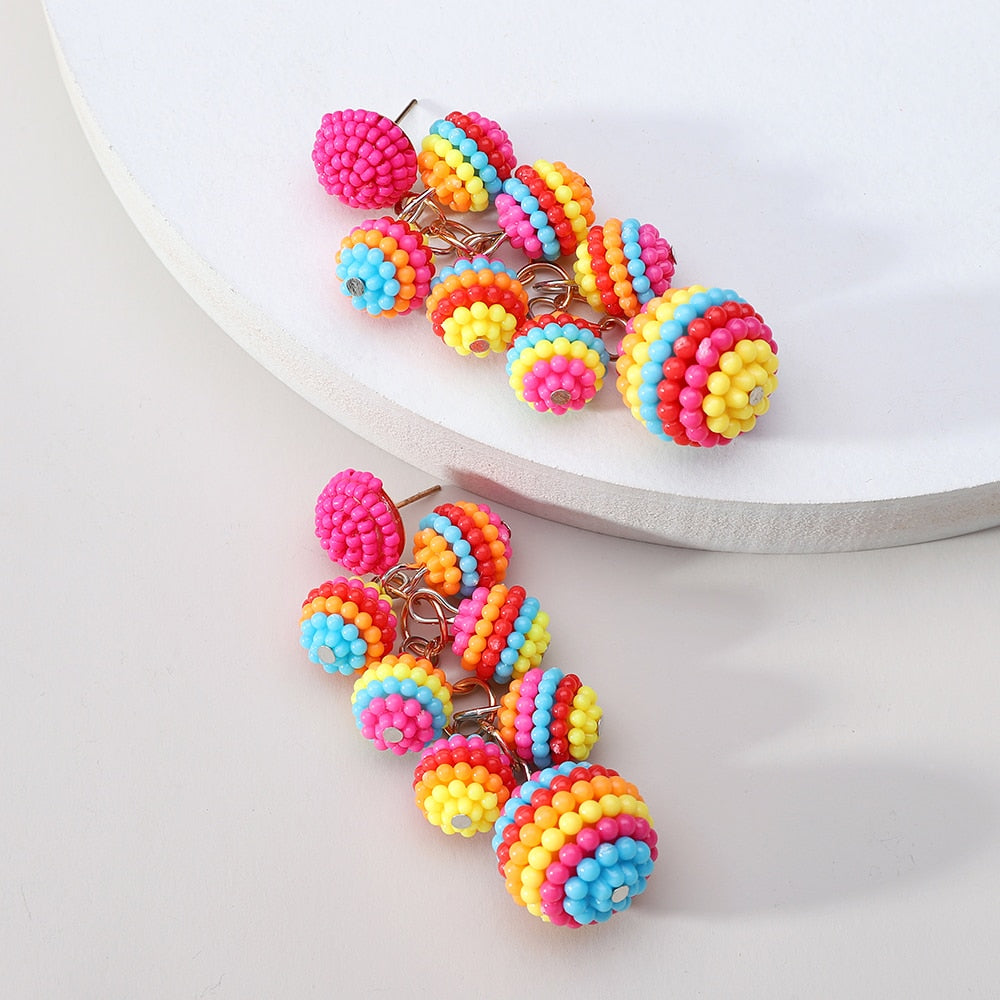 Ball Beaded Acrylic Dangle Earrings