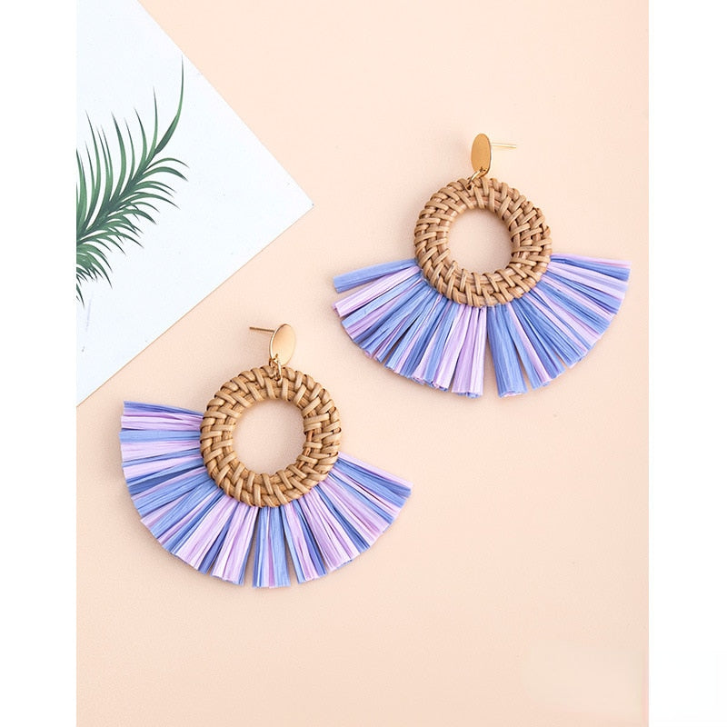 Rattan Raffia Tassel Earrings