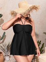 Load image into Gallery viewer, Black Halter Plus Size Tankini Swimwear Two Piece
