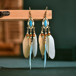 Load image into Gallery viewer, Bohemian Feather Chain Tassel Earrings
