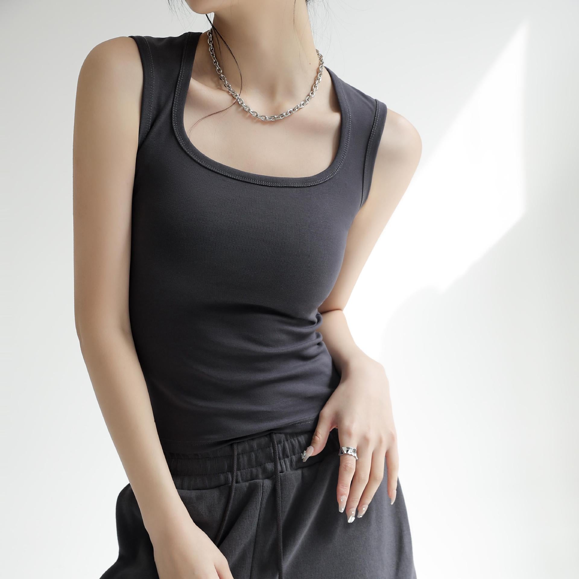 Solid U Neck Ribbed Tank Top