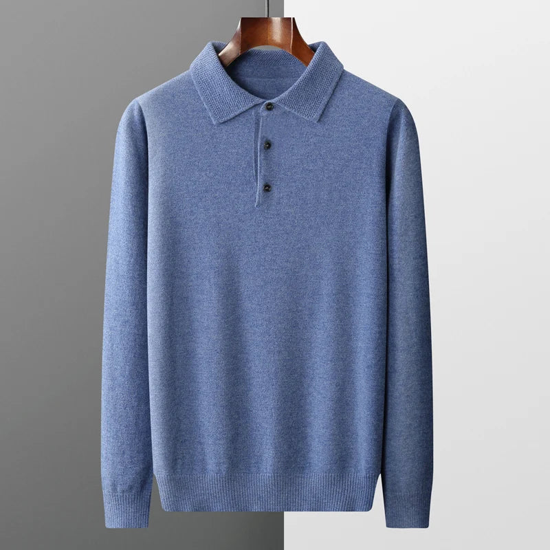 Men's merino wool Long sleeve polo