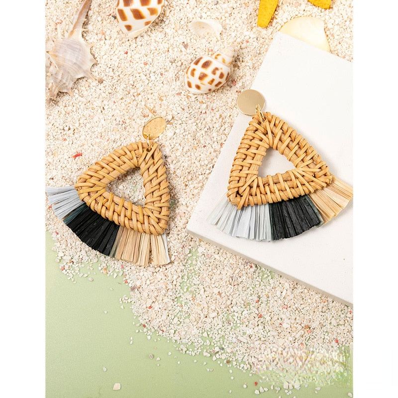 Rattan Raffia Tassel Earrings