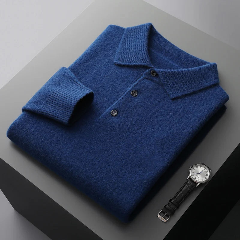 Men's merino wool Long sleeve polo