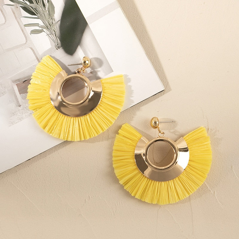 Rattan Raffia Tassel Earrings