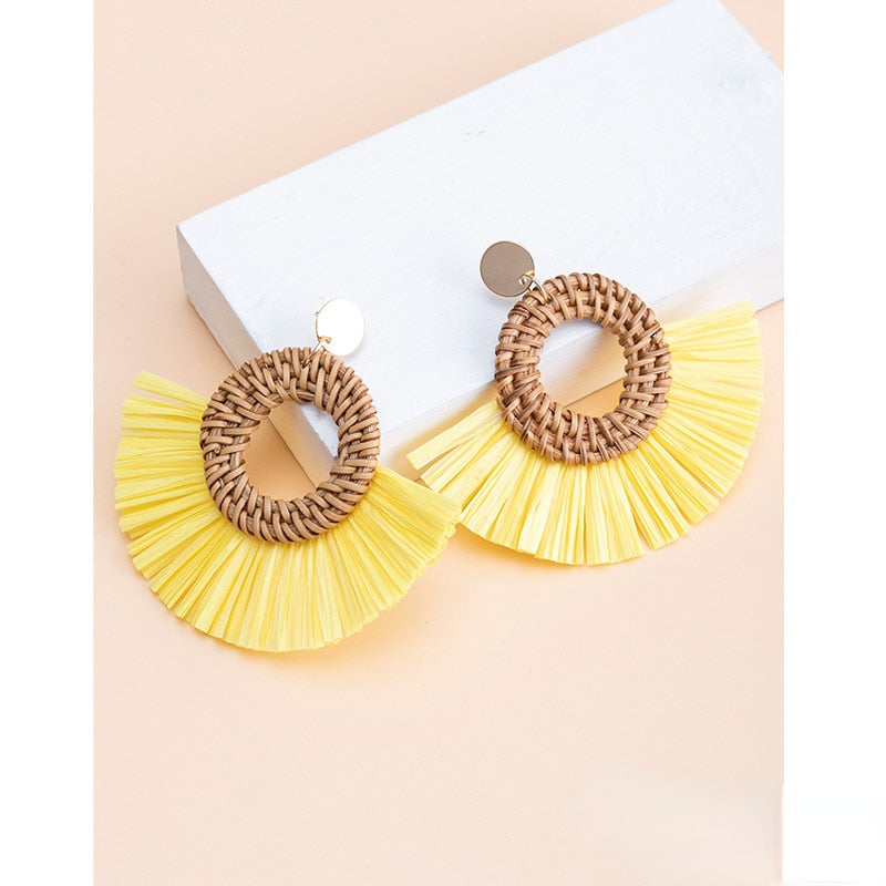 Rattan Raffia Tassel Earrings