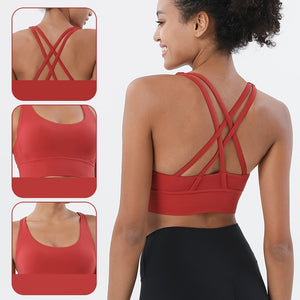 Soft Nude Sports Yoga Crop Top with Cross back