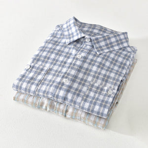 Short Sleeve Cotton Plaided Shirt-Slim Fit