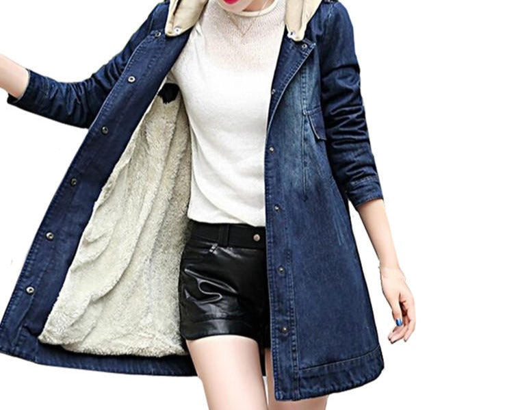 Denim Warm Hooded Jacket