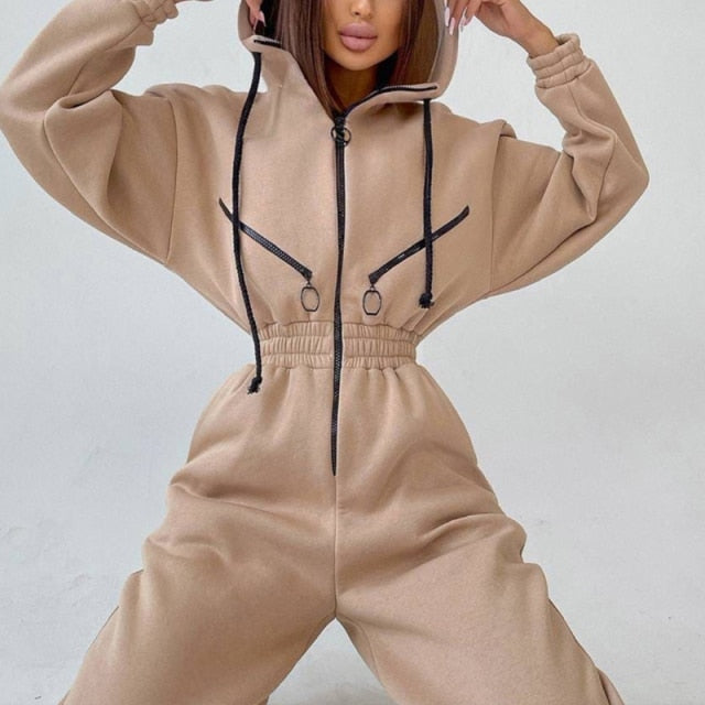  Women Hooded Jumpsuit Track Suit Casual One Piece Full