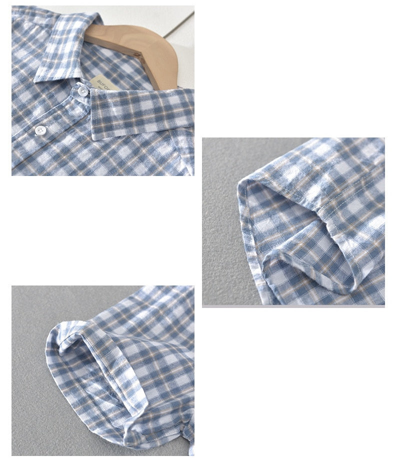 Short Sleeve Cotton Plaided Shirt-Slim Fit