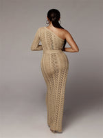 Load image into Gallery viewer, High Slit Crochet Knitted Dress One Shoulder
