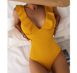 Load image into Gallery viewer, One Piece Ruffle Ribbed Swimsuit
