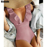 Load image into Gallery viewer, One Piece Ruffle Ribbed Swimsuit
