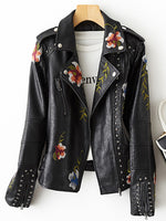 Load image into Gallery viewer, Women&#39;s Retro Floral Print Faux Leather Jacket
